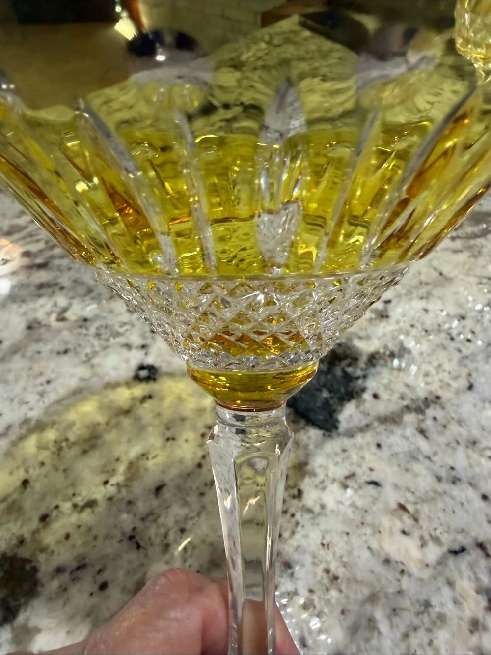 Vtg Handmade Hungarian Martini Glasses Set of 4 Emerald Green & Yellow Crystal